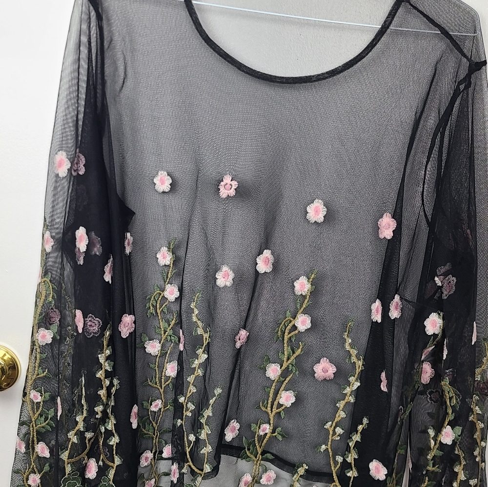 Rue 21 See Through Floral Mesh Shirt Plus Size